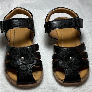 Charming Black Kids Sandals with Floral Accent